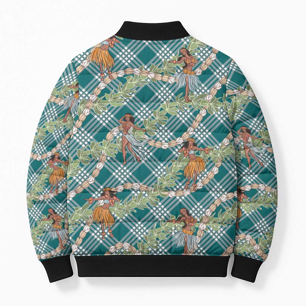 Teal Palaka Hula Girls Seamless Hawaii Aloha Bomber Puffer Jacket LT7 - Polynesian Pride