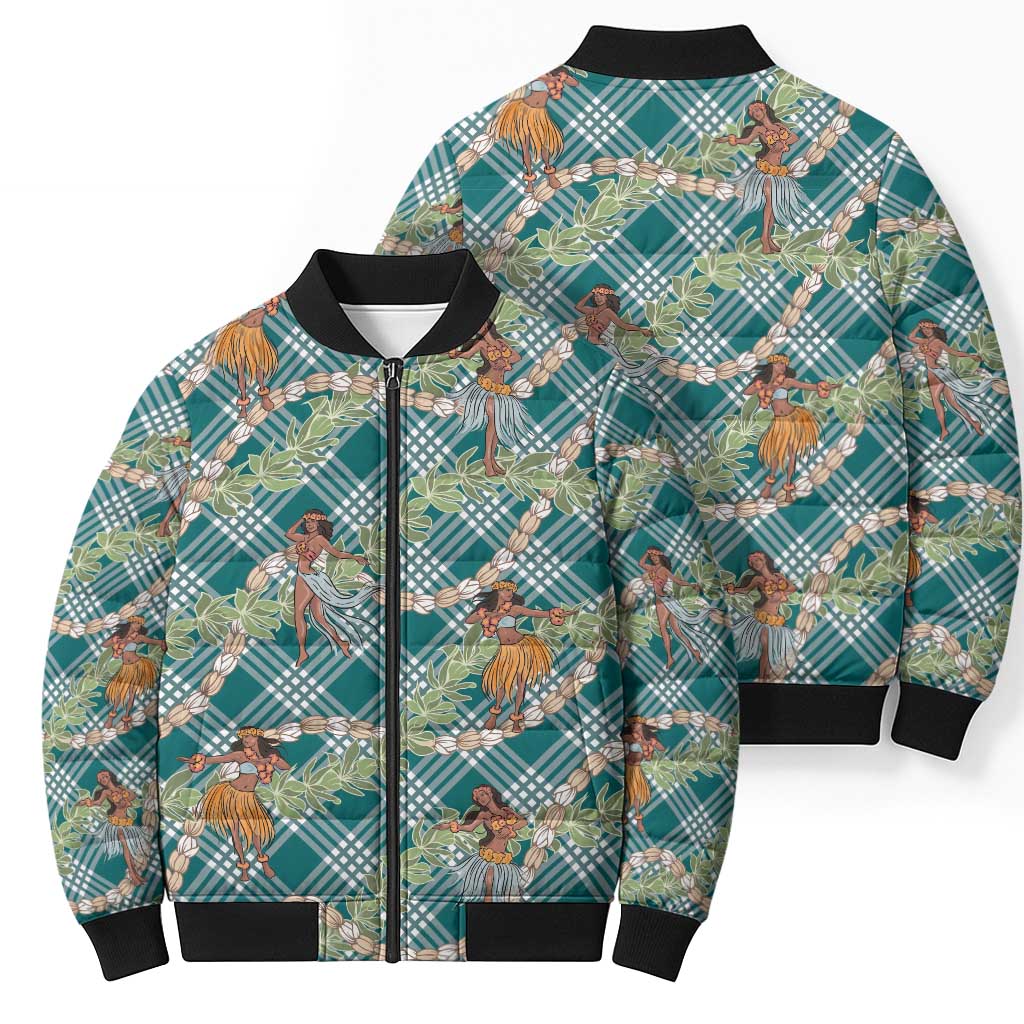 Teal Palaka Hula Girls Seamless Hawaii Aloha Bomber Puffer Jacket LT7 - Polynesian Pride
