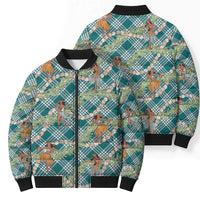 Teal Palaka Hula Girls Seamless Hawaii Aloha Bomber Puffer Jacket LT7 - Polynesian Pride