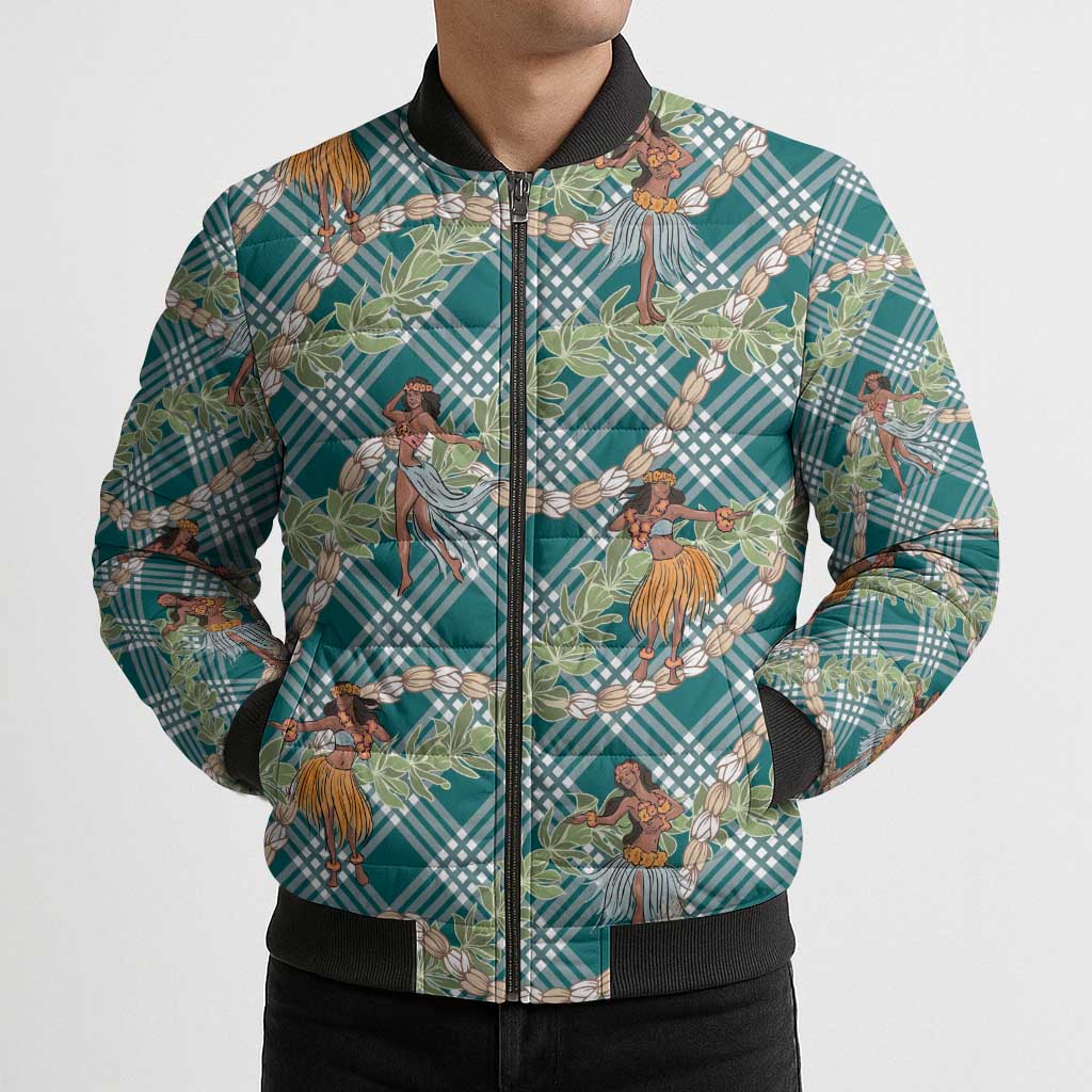Teal Palaka Hula Girls Seamless Hawaii Aloha Bomber Puffer Jacket LT7 - Polynesian Pride