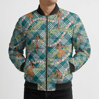 Teal Palaka Hula Girls Seamless Hawaii Aloha Bomber Puffer Jacket LT7 - Polynesian Pride