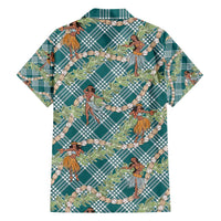 Teal Palaka Hula Girls Seamless Hawaii Aloha Family Matching Long Sleeve Bodycon Dress and Hawaiian Shirt - Polynesian Pride