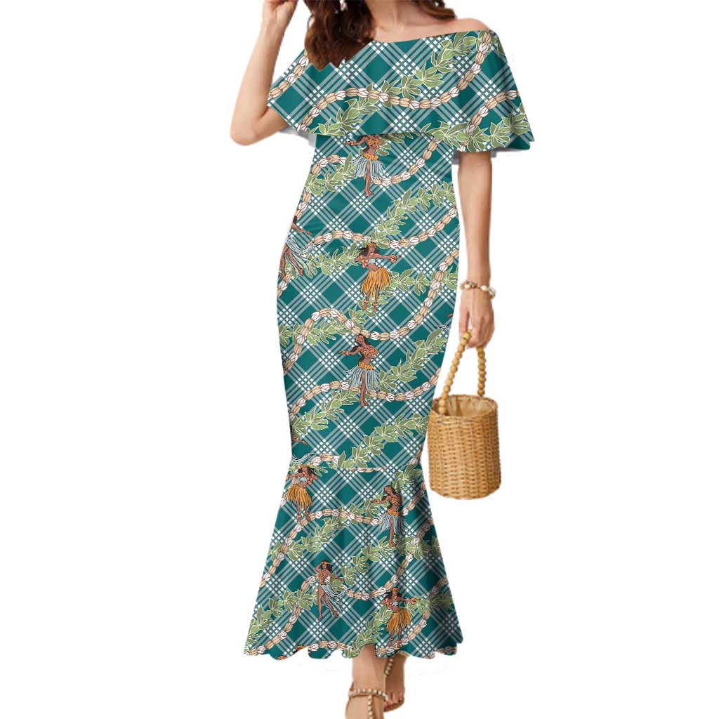 Teal Palaka Hula Girls Seamless Hawaii Aloha Family Matching Mermaid Dress and Hawaiian Shirt - Polynesian Pride