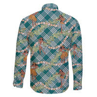 Teal Palaka Hula Girls Seamless Hawaii Aloha Family Matching Off The Shoulder Long Sleeve Dress and Hawaiian Shirt - Polynesian Pride