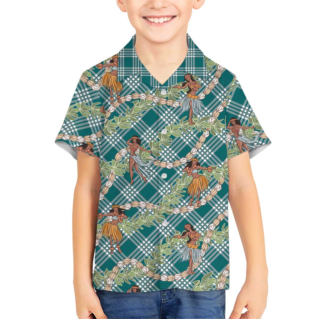 Teal Palaka Hula Girls Seamless Hawaii Aloha Family Matching Puletasi and Hawaiian Shirt - Polynesian Pride