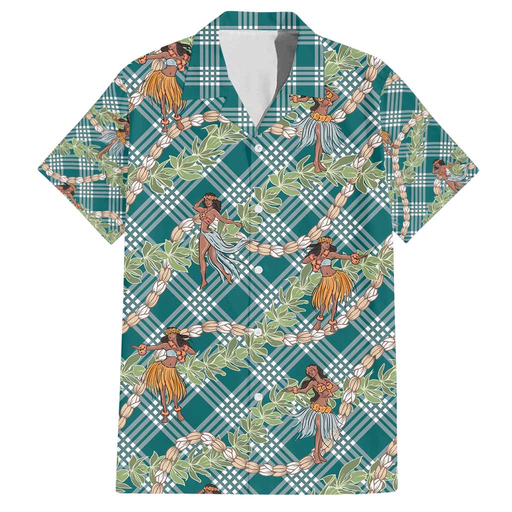 Teal Palaka Hula Girls Seamless Hawaii Aloha Family Matching Tank Maxi Dress and Hawaiian Shirt - Polynesian Pride