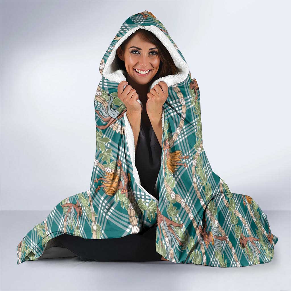 Teal Palaka Hula Girls Seamless Hawaii Aloha Hooded Blanket - Polynesian Pride