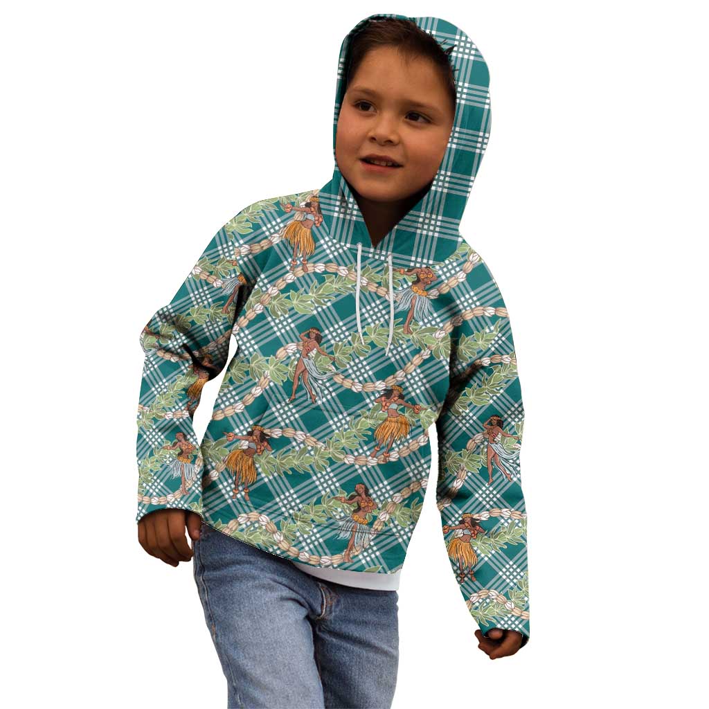 Teal Palaka Hula Girls Seamless Hawaii Aloha Kid Hoodie - Polynesian Pride