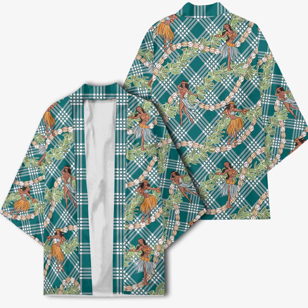 Teal Palaka Hula Girls Seamless Hawaii Aloha Kimono - Polynesian Pride
