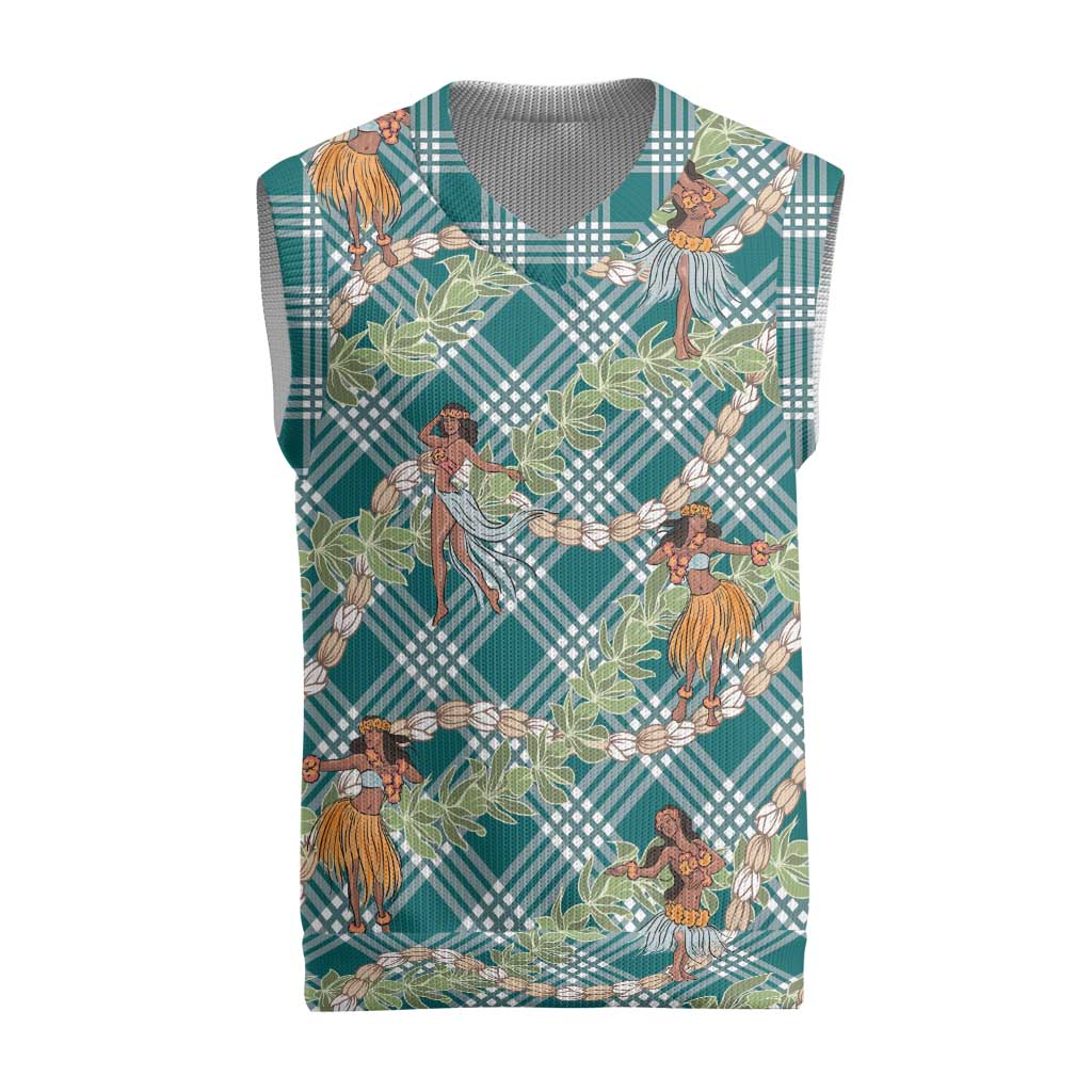 Teal Palaka Hula Girls Seamless Hawaii Aloha Christmas Knitted V-Neck Vest - Polynesian Pride