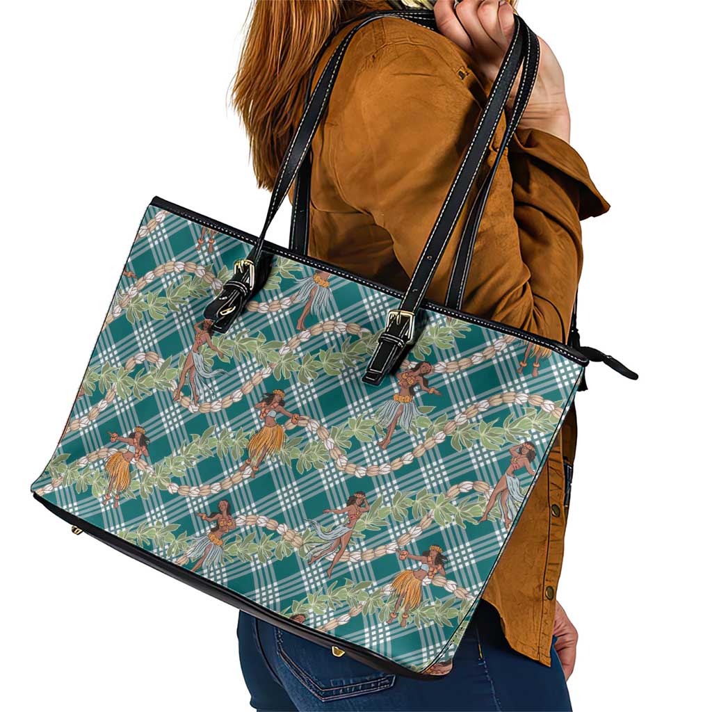 Teal Palaka Hula Girls Seamless Hawaii Aloha Leather Tote Bag - Polynesian Pride