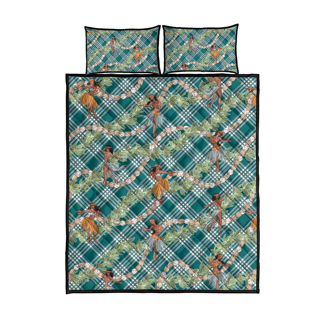 Teal Palaka Hula Girls Seamless Hawaii Aloha Quilt Bed Set - Polynesian Pride