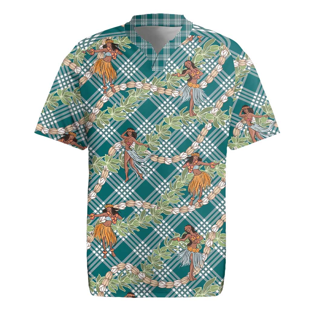 Teal Palaka Hula Girls Seamless Hawaii Aloha Rugby Jersey - Polynesian Pride