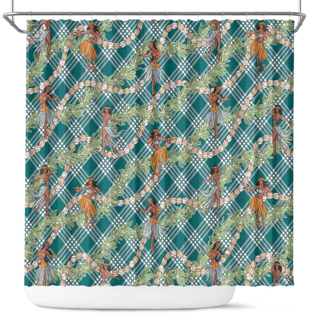 Teal Palaka Hula Girls Seamless Hawaii Aloha Shower Curtain - Polynesian Pride