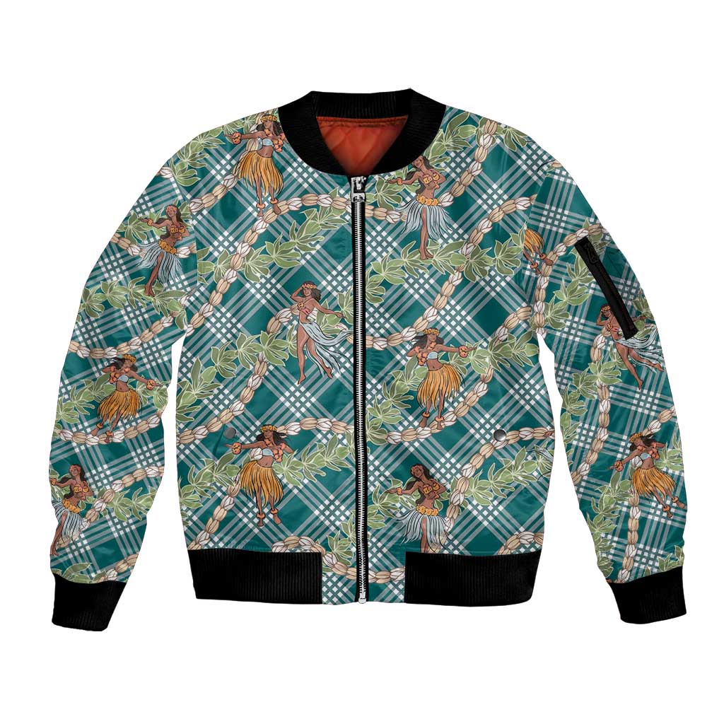 Teal Palaka Hula Girls Seamless Hawaii Aloha Sleeve Zip Bomber Jacket LT7 Unisex Teal - Polynesian Pride