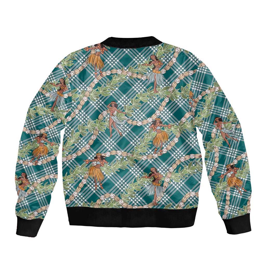 Teal Palaka Hula Girls Seamless Hawaii Aloha Sleeve Zip Bomber Jacket LT7 - Polynesian Pride