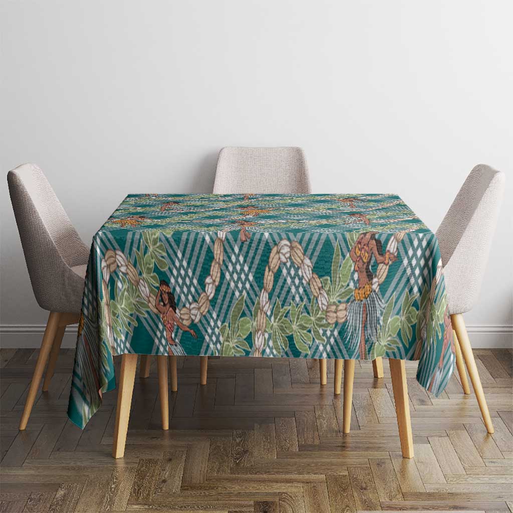 Teal Palaka Hula Girls Seamless Hawaii Aloha Tablecloth - Polynesian Pride
