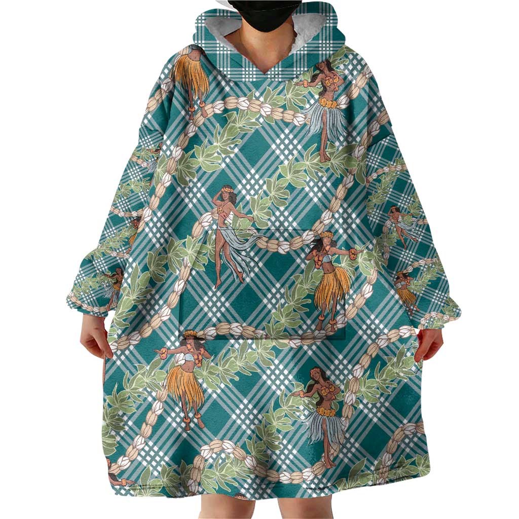 Teal Palaka Hula Girls Seamless Hawaii Aloha Wearable Blanket Hoodie - Polynesian Pride