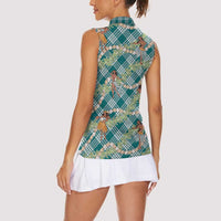 Teal Palaka Hula Girls Seamless Hawaii Aloha Women Sleeveless Polo Shirt - Polynesian Pride
