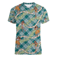 Teal Palaka Hula Girls Seamless Hawaii Aloha Women V-Neck T-Shirt - Polynesian Pride