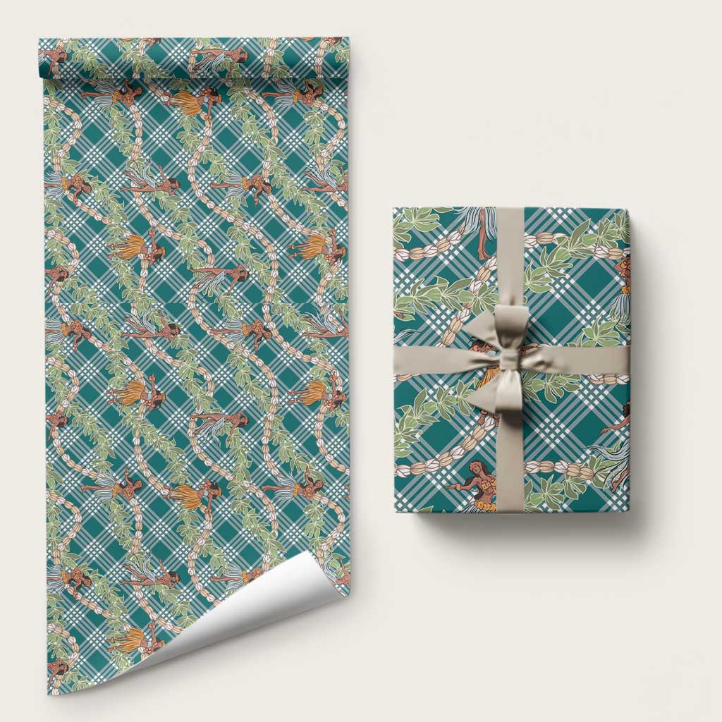 Teal Palaka Hula Girls Seamless Hawaii Aloha Wrapping Paper LT7 58" × 23" Teal - Polynesian Pride