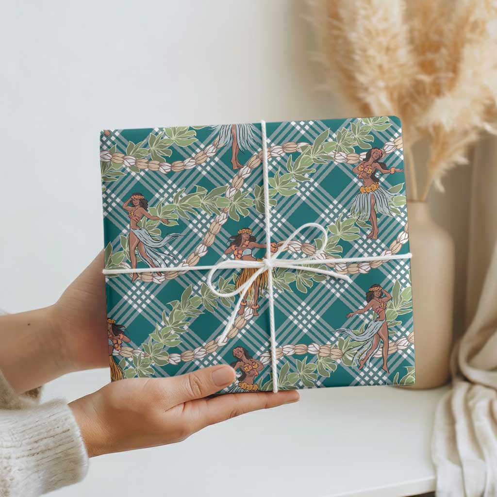 Teal Palaka Hula Girls Seamless Hawaii Aloha Wrapping Paper LT7 - Polynesian Pride