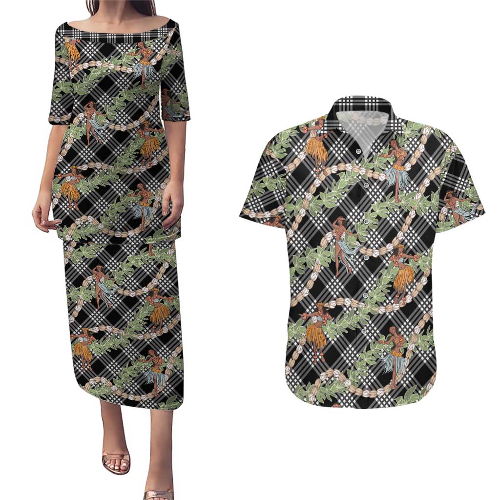 Sable Palaka Hula Girls Seamless Hawaii Aloha Couples Matching Puletasi and Hawaiian Shirt LT7 Black - Polynesian Pride