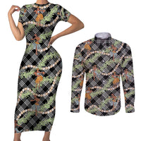 Sable Palaka Hula Girls Seamless Hawaii Aloha Couples Matching Short Sleeve Bodycon Dress and Long Sleeve Button Shirt - Polynesian Pride