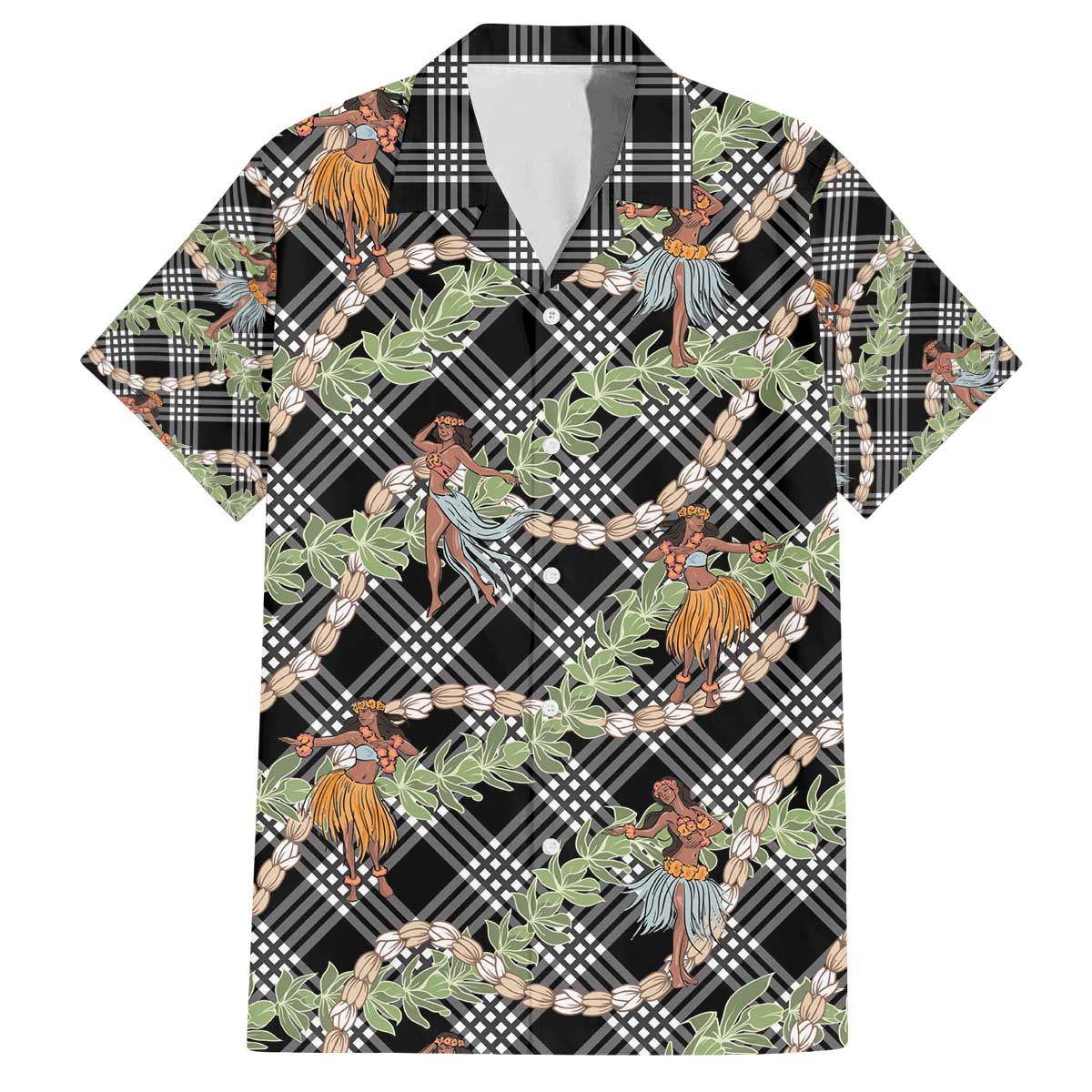 Sable Palaka Hula Girls Seamless Hawaii Aloha Family Matching Off The Shoulder Long Sleeve Dress and Hawaiian Shirt - Polynesian Pride