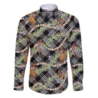 Sable Palaka Hula Girls Seamless Hawaii Aloha Family Matching Off The Shoulder Long Sleeve Dress and Hawaiian Shirt - Polynesian Pride