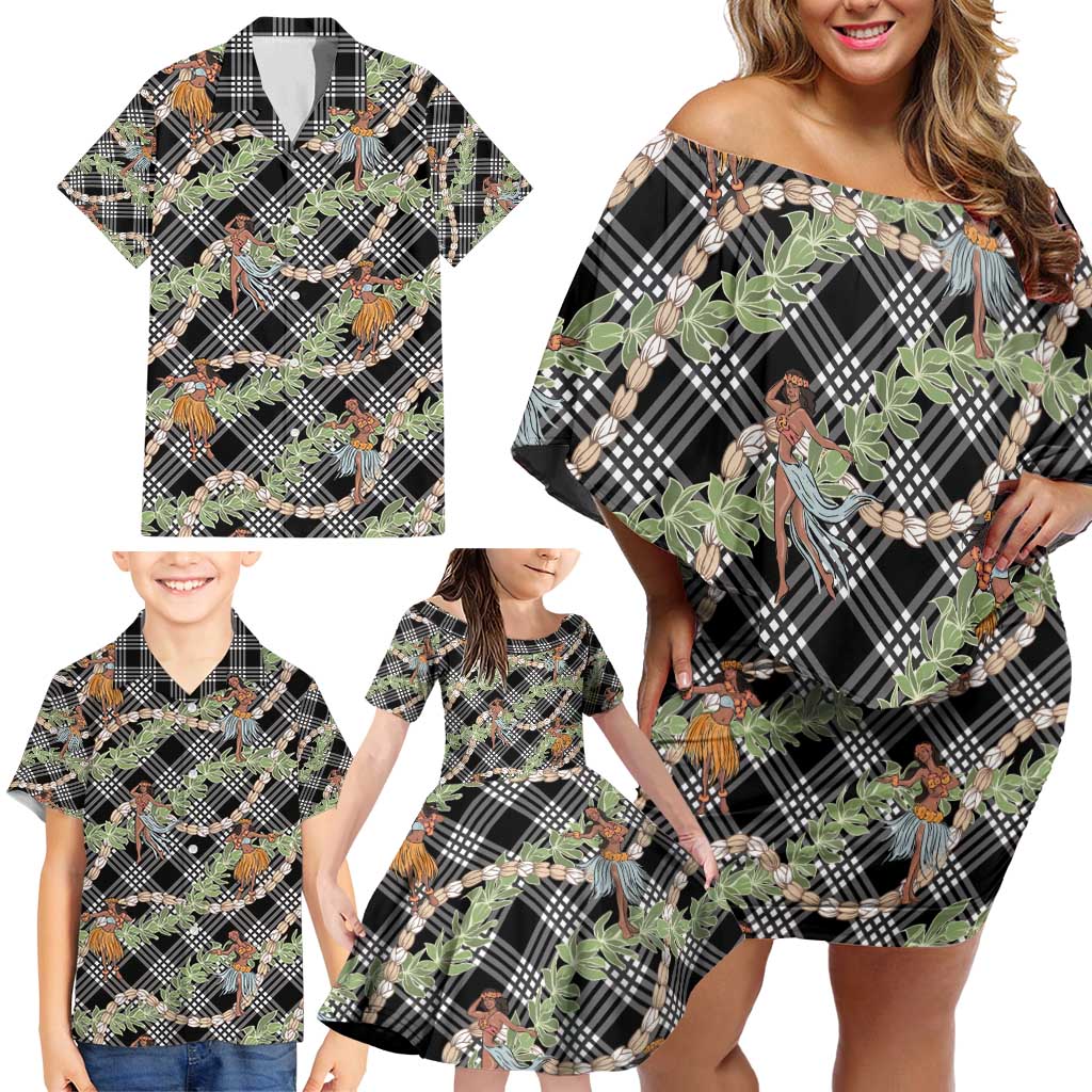 Sable Palaka Hula Girls Seamless Hawaii Aloha Family Matching Off Shoulder Short Dress and Hawaiian Shirt - Polynesian Pride