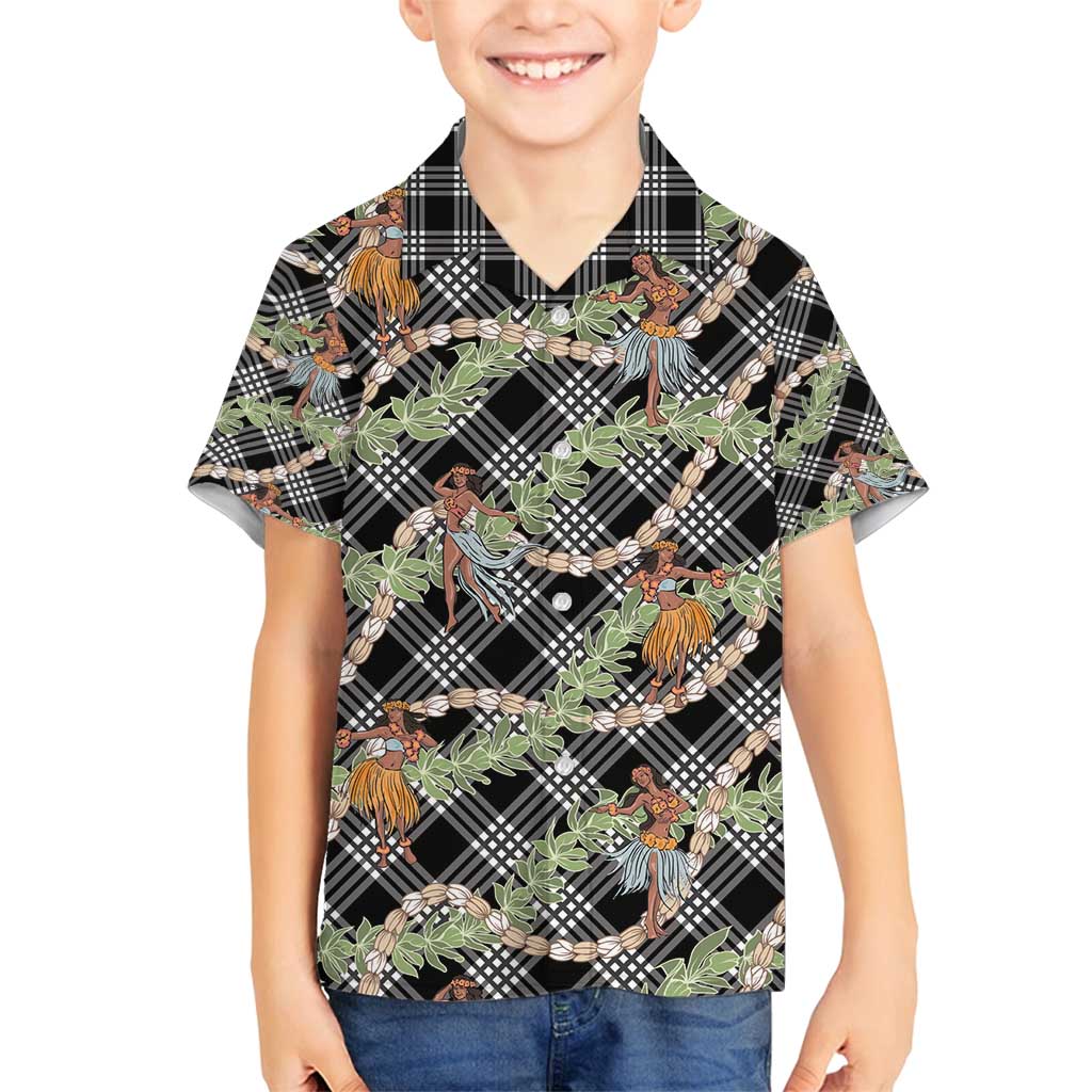 Sable Palaka Hula Girls Seamless Hawaii Aloha Family Matching Off Shoulder Short Dress and Hawaiian Shirt - Polynesian Pride