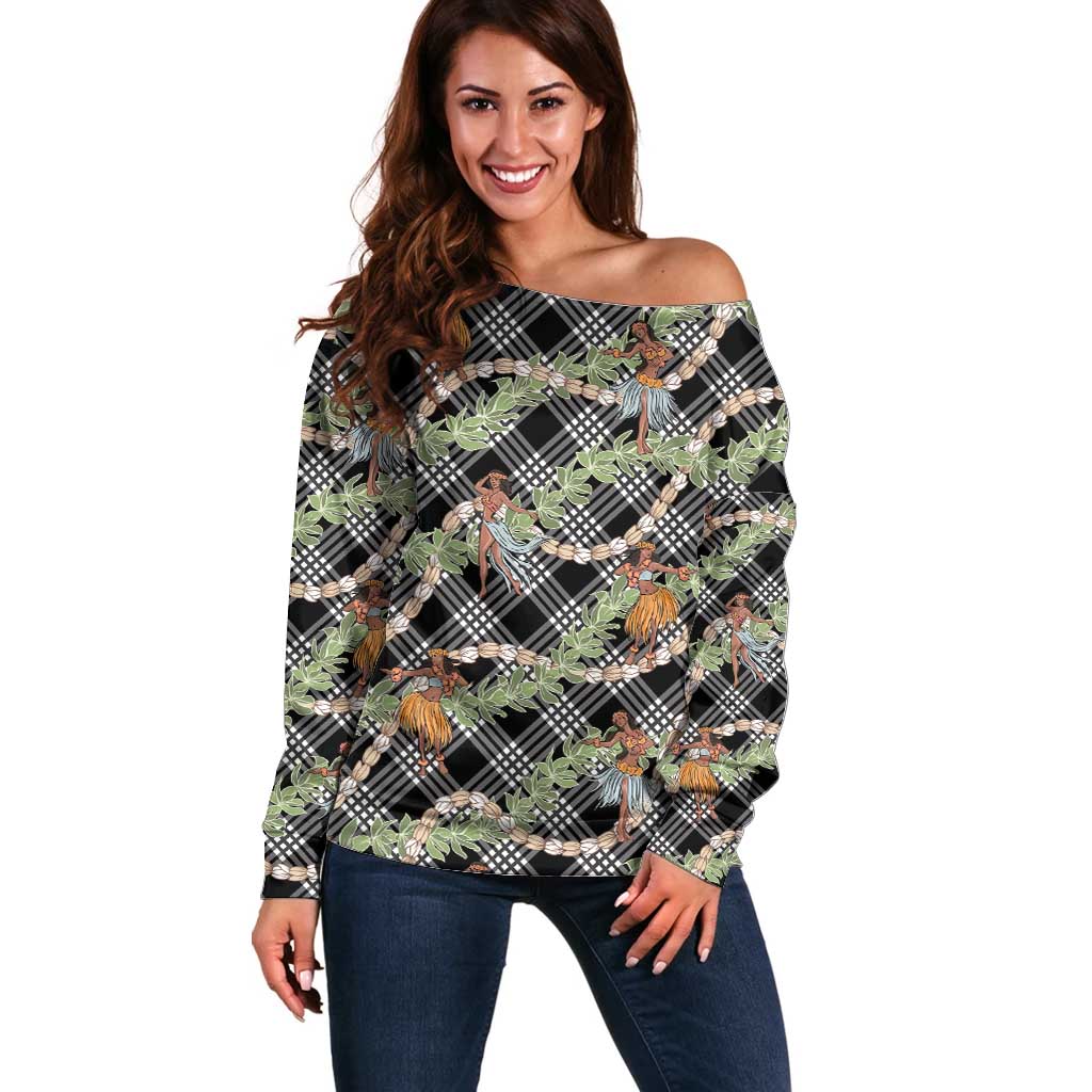 Sable Palaka Hula Girls Seamless Hawaii Aloha Off Shoulder Sweater - Polynesian Pride