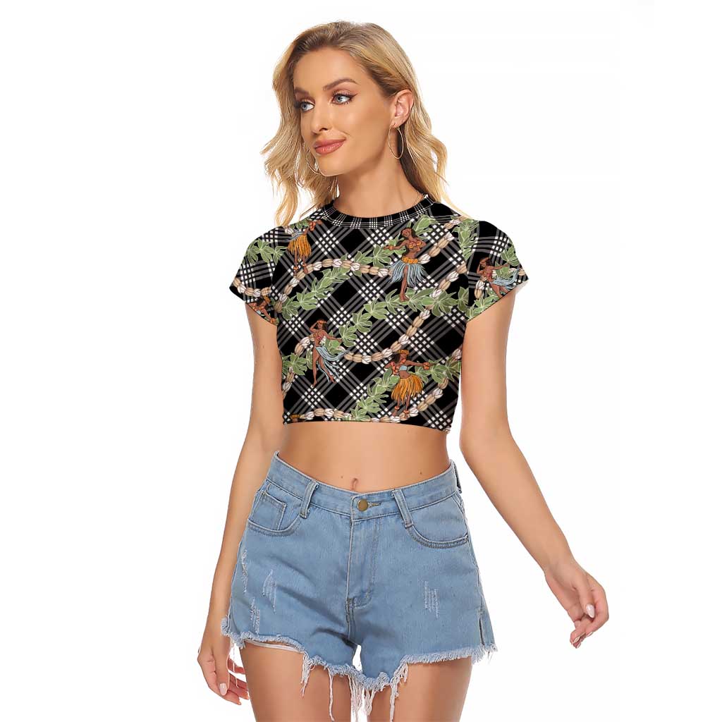 Sable Palaka Hula Girls Seamless Hawaii Aloha Raglan Cropped T Shirt LT7 Female Black - Polynesian Pride