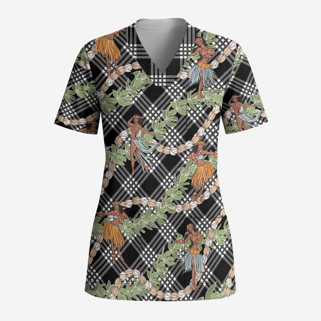 Sable Palaka Hula Girls Seamless Hawaii Aloha Scrub Top LT7 Adult Black - Polynesian Pride