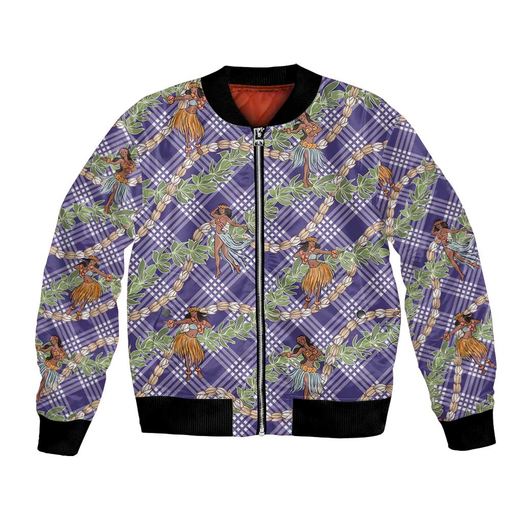 Lavender Palaka Hula Girls Seamless Hawaii Aloha Bomber Jacket - Polynesian Pride