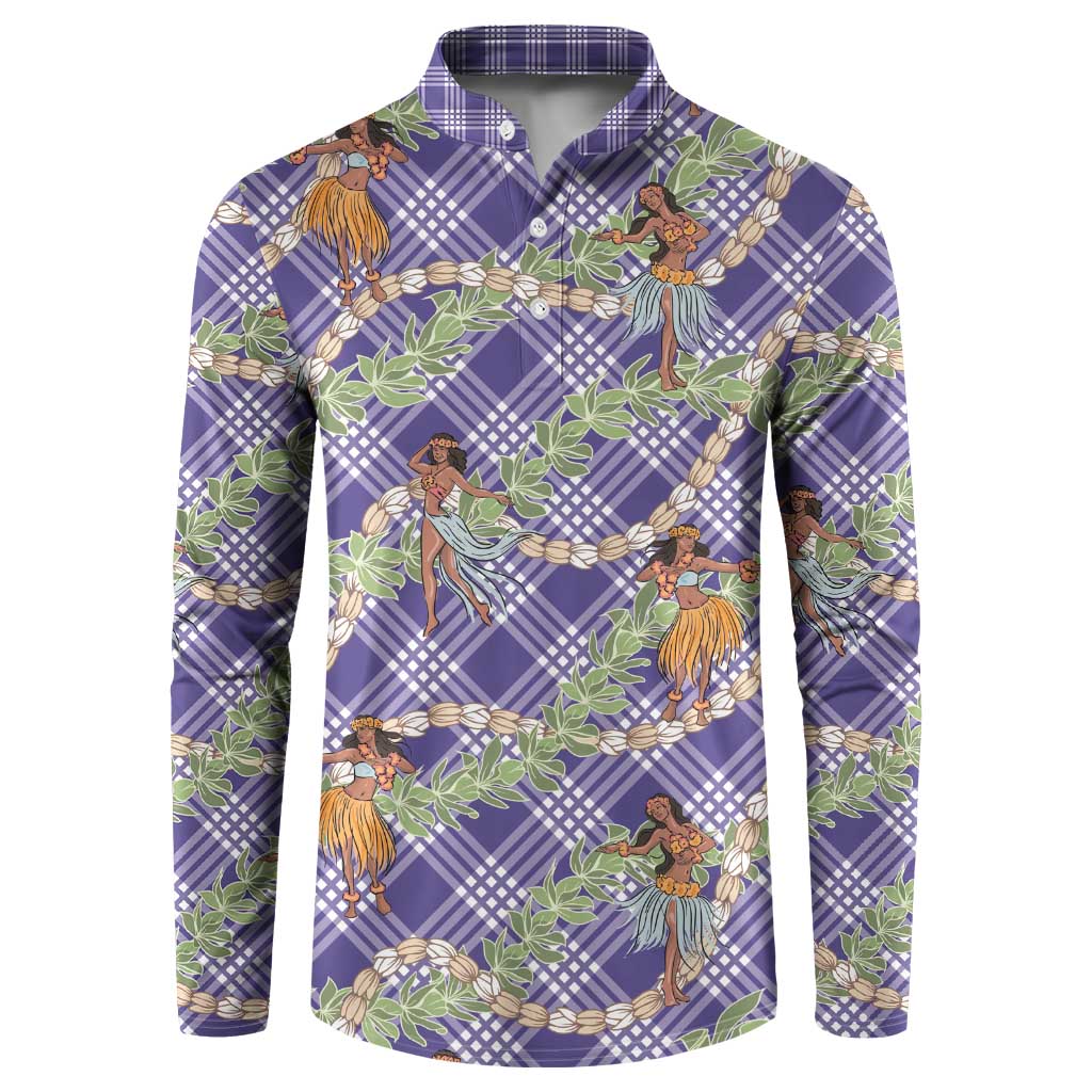 Lavender Palaka Hula Girls Seamless Hawaii Aloha Button Sweatshirt LT7 Lavender - Polynesian Pride