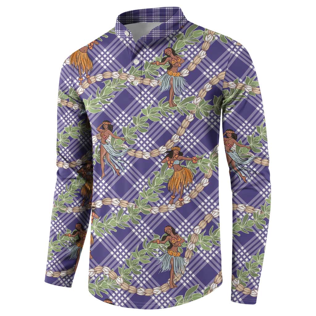 Lavender Palaka Hula Girls Seamless Hawaii Aloha Button Sweatshirt LT7 - Polynesian Pride