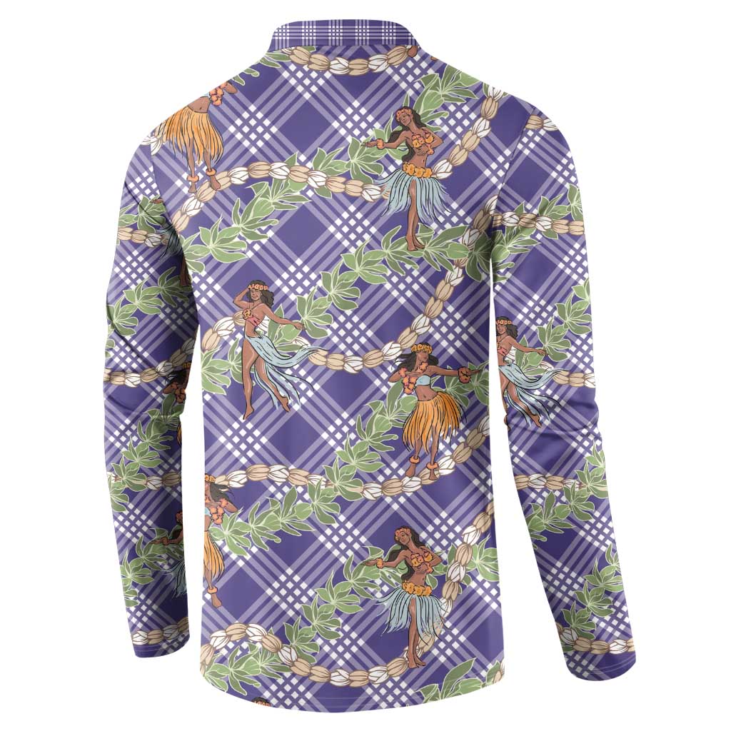 Lavender Palaka Hula Girls Seamless Hawaii Aloha Button Sweatshirt LT7 - Polynesian Pride