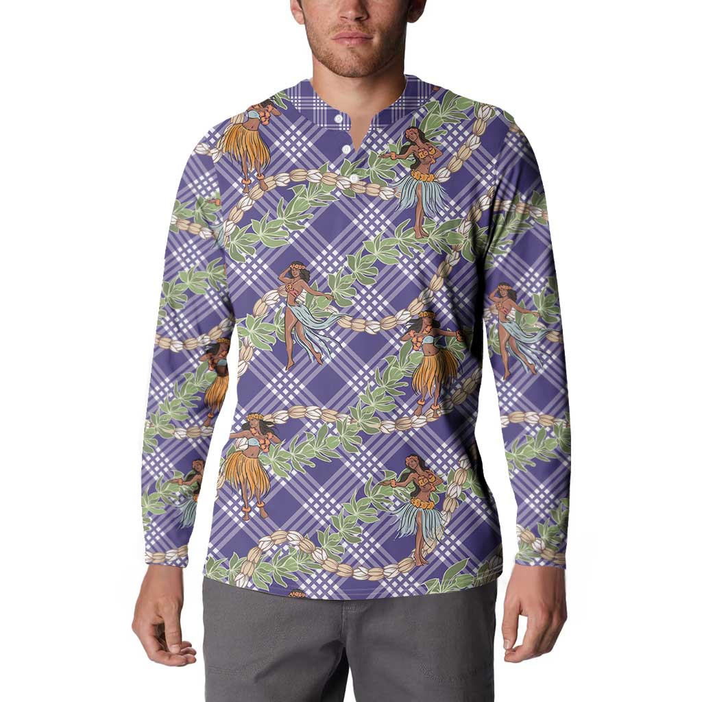 Lavender Palaka Hula Girls Seamless Hawaii Aloha Button Sweatshirt LT7 - Polynesian Pride
