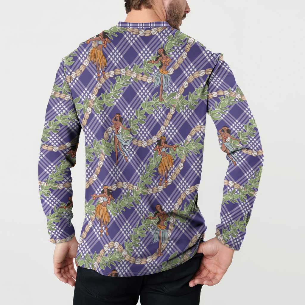 Lavender Palaka Hula Girls Seamless Hawaii Aloha Button Sweatshirt LT7 - Polynesian Pride