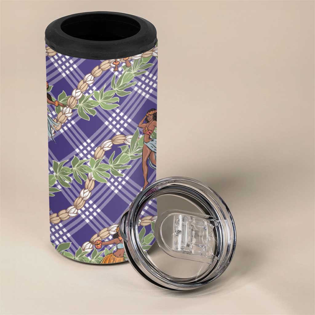 Lavender Palaka Hula Girls Seamless Hawaii Aloha 4 in 1 Can Cooler Tumbler LT7 - Polynesian Pride