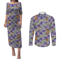 Lavender Palaka Hula Girls Seamless Hawaii Aloha Couples Matching Puletasi and Long Sleeve Button Shirt LT7 Lavender - Polynesian Pride