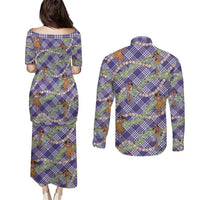 Lavender Palaka Hula Girls Seamless Hawaii Aloha Couples Matching Puletasi and Long Sleeve Button Shirt LT7 - Polynesian Pride