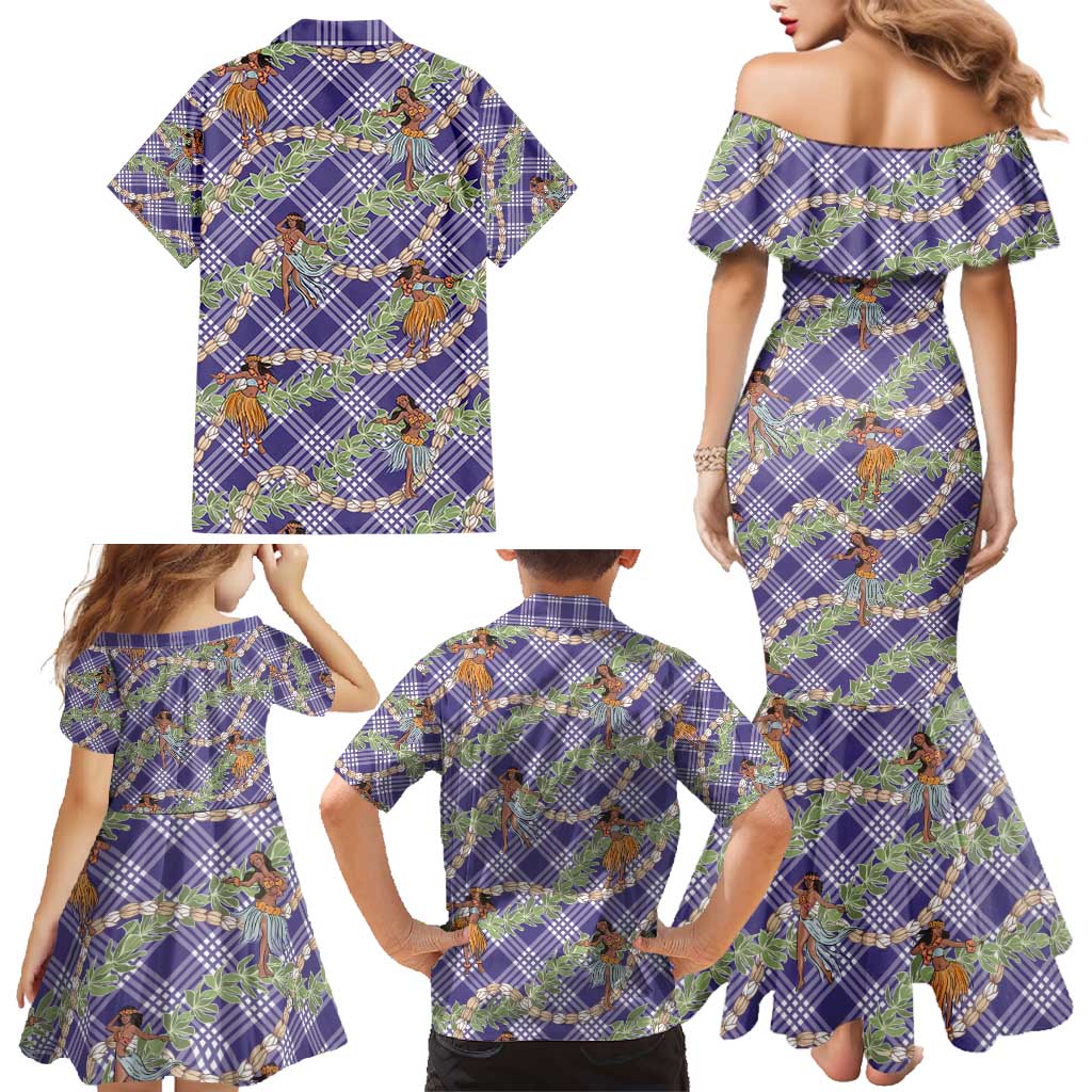 Lavender Palaka Hula Girls Seamless Hawaii Aloha Family Matching Mermaid Dress and Hawaiian Shirt - Polynesian Pride