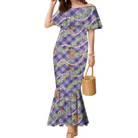 Lavender Palaka Hula Girls Seamless Hawaii Aloha Family Matching Mermaid Dress and Hawaiian Shirt - Polynesian Pride