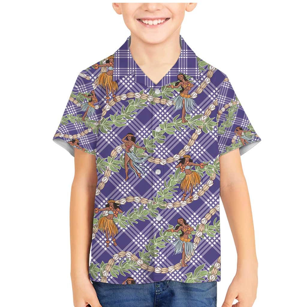 Lavender Palaka Hula Girls Seamless Hawaii Aloha Family Matching Mermaid Dress and Hawaiian Shirt - Polynesian Pride