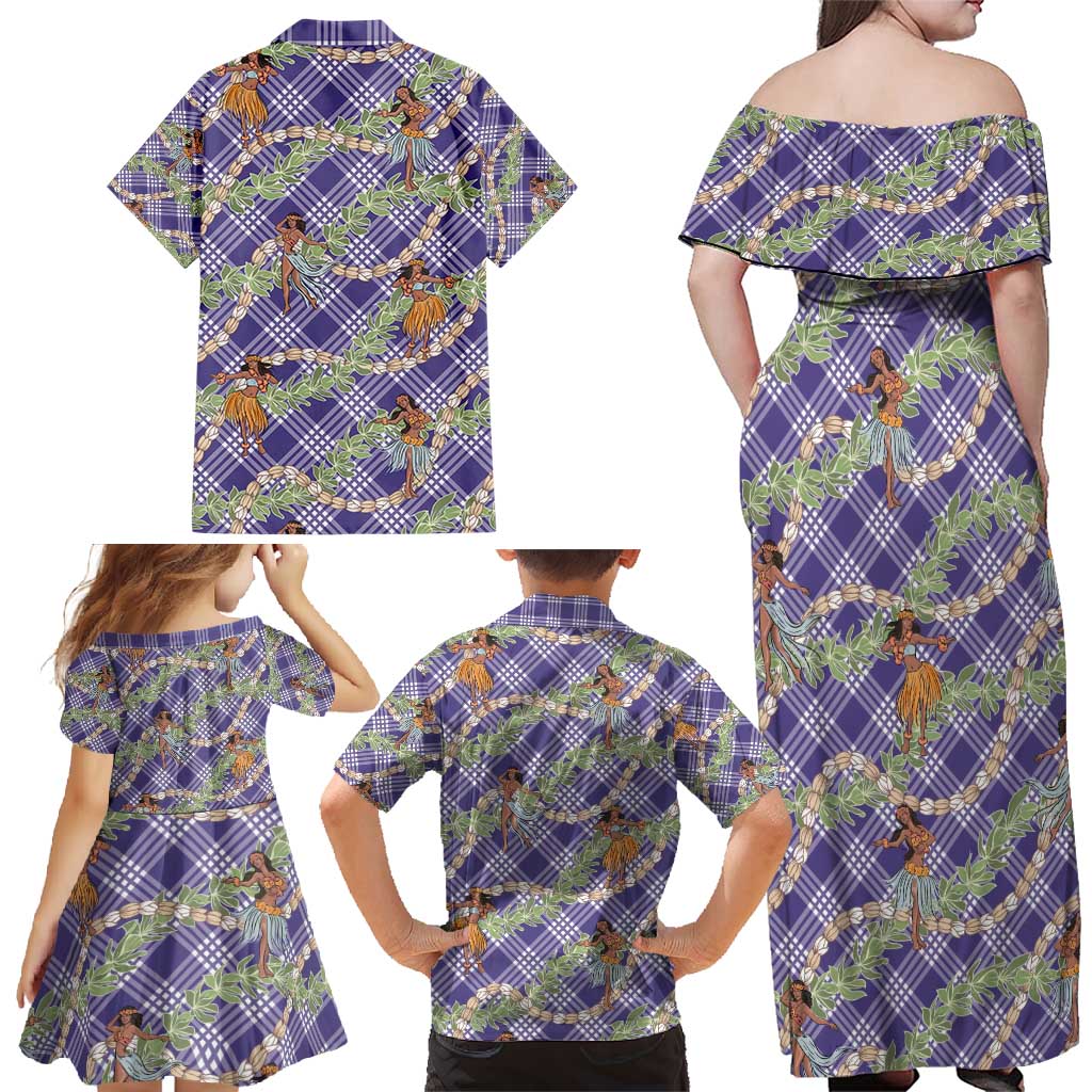 Lavender Palaka Hula Girls Seamless Hawaii Aloha Family Matching Off Shoulder Maxi Dress and Hawaiian Shirt - Polynesian Pride