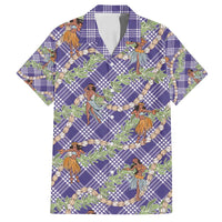 Lavender Palaka Hula Girls Seamless Hawaii Aloha Family Matching Off Shoulder Short Dress and Hawaiian Shirt - Polynesian Pride