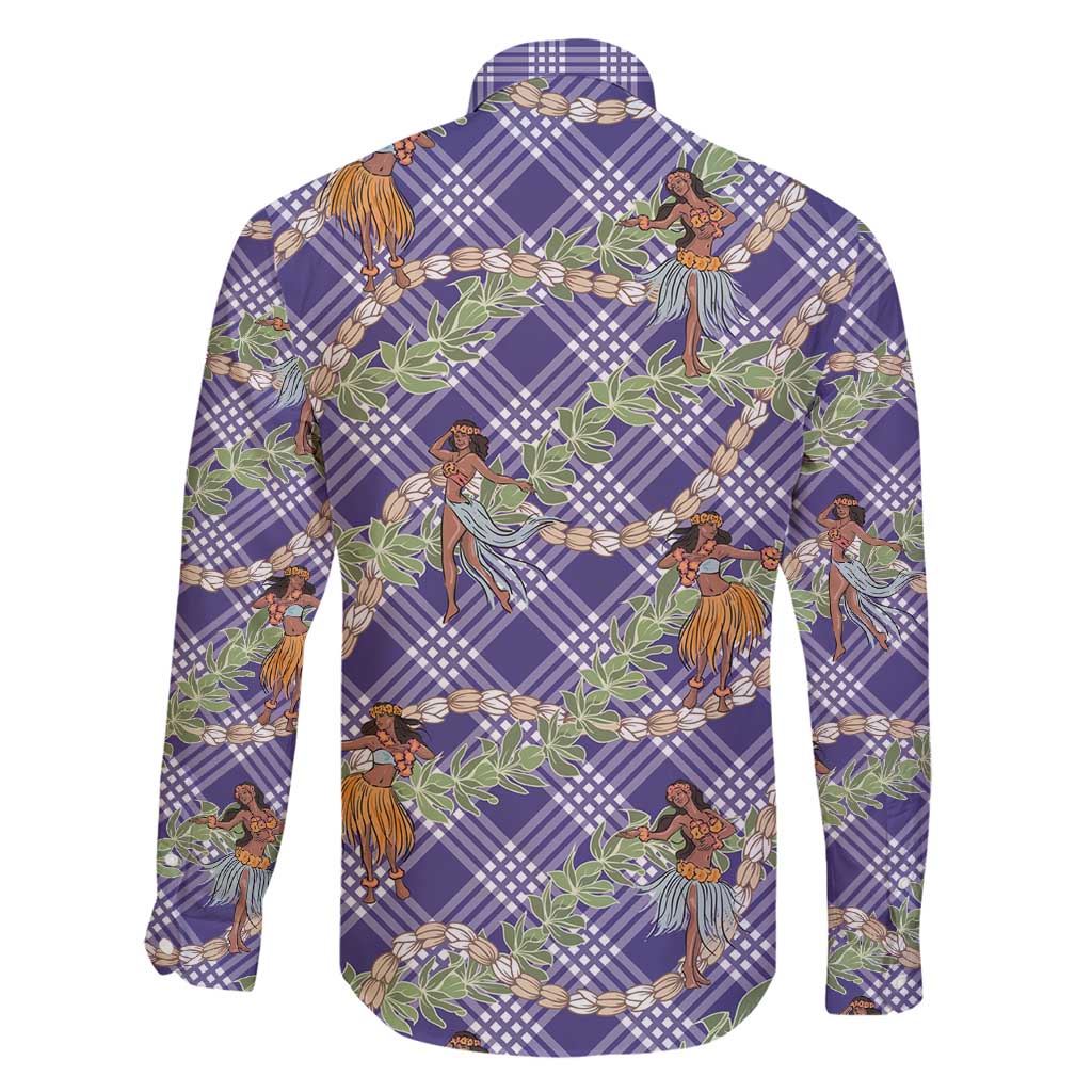 Lavender Palaka Hula Girls Seamless Hawaii Aloha Family Matching Off Shoulder Short Dress and Hawaiian Shirt - Polynesian Pride